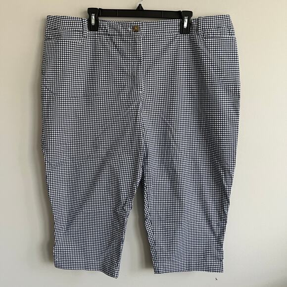 Talbots Perfect Skimmer Pedal Pusher Pants Slim Leg Navy White Check 22WP NWT - Picture 1 of 9